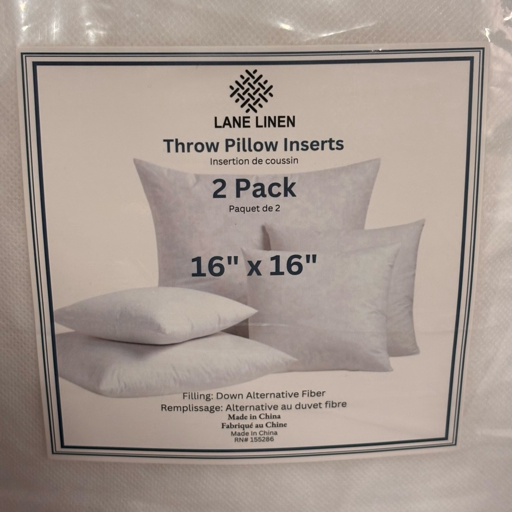 🌸 NWT LANE LINEN Throw Pillow Inserts 16" x 16" Square Cushions 2 Pack